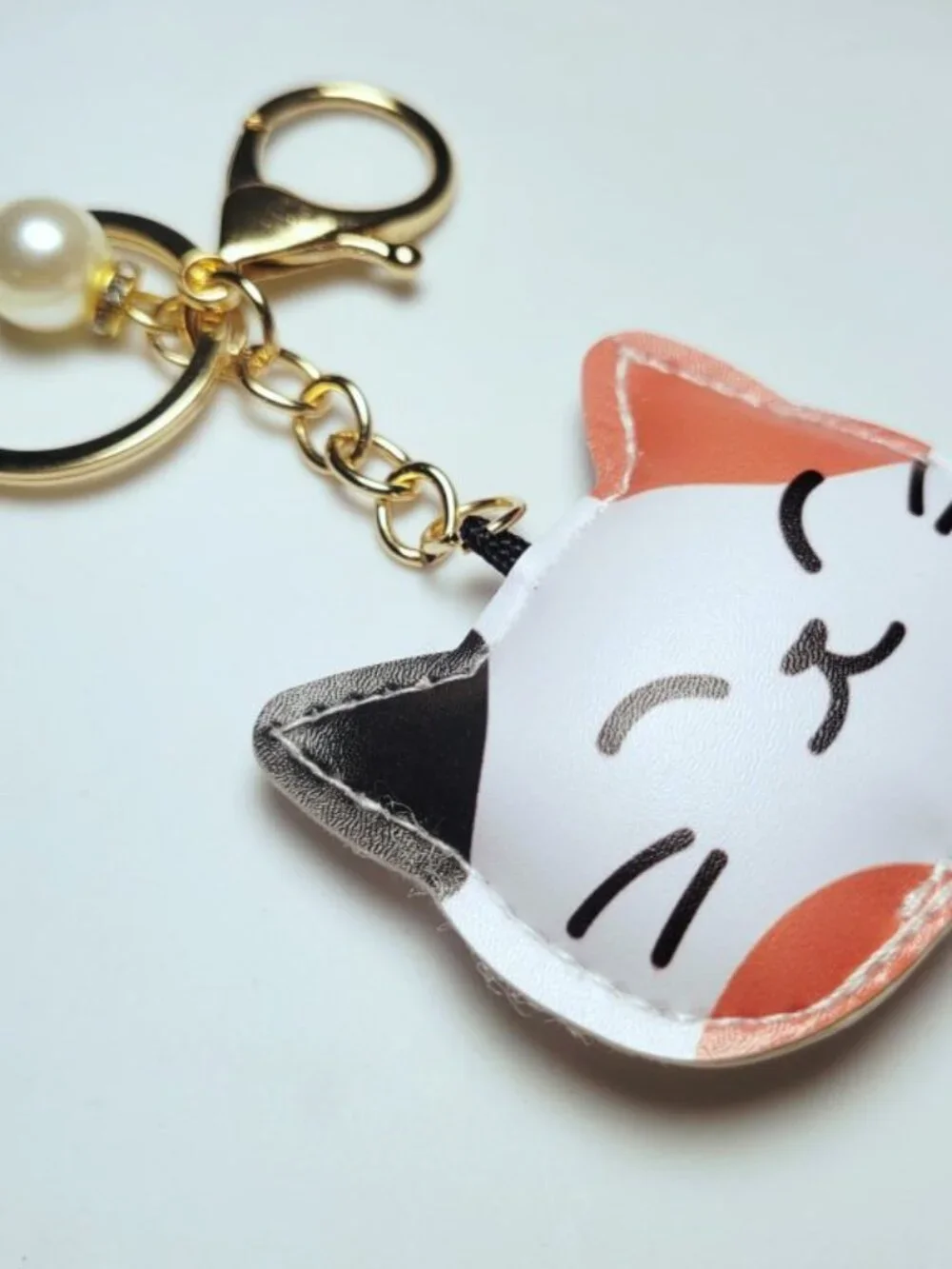 NWT Asian Chinese Cat Large Leatherette Keychain Bag Charm MEOW Orange And White